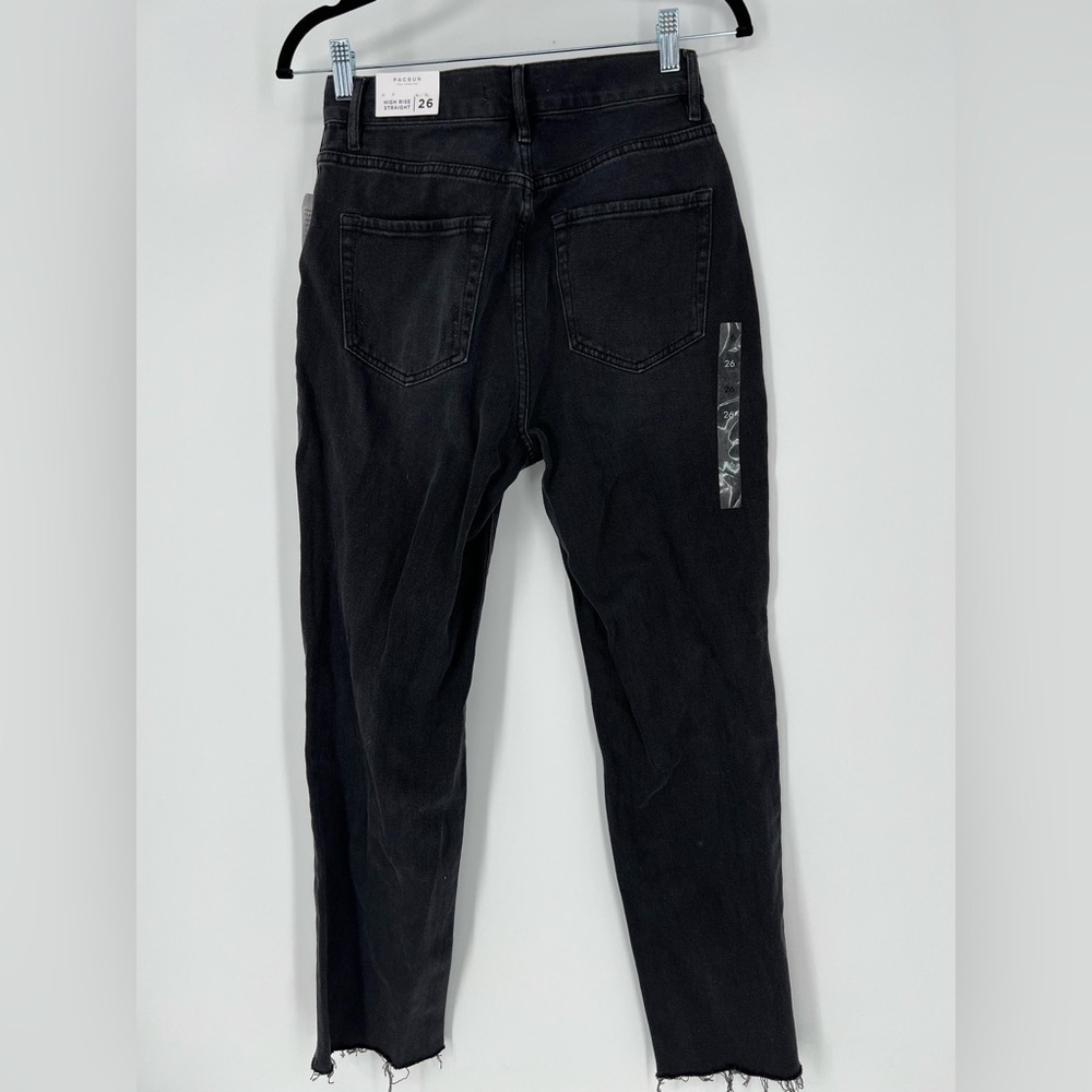PACSUN BLACK HIGH RISE STRAIGHT RIPPED JEANS - Picture 4 of 10